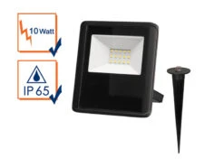 MeineWunschleuchte 10 Watt LED Strahler SET Montagehalterung & Erdspieß, Neutralweiß, IP65, 11x13cm