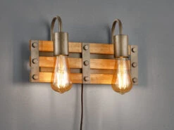 MeineWunschleuchte 2-flammige Holzbrett LED Wandlampe Mit Ausgefallenem Vintage Industriedesign -Bestes Beleuchtungs Geschäft 2 flammige holzbrett led wandlampe mit ausgefallen 2