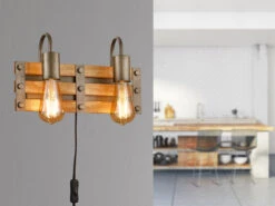 MeineWunschleuchte 2-flammige Holzbrett LED Wandlampe Mit Ausgefallenem Vintage Industriedesign