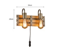 MeineWunschleuchte 2-flammige Holzbrett LED Wandlampe Mit Ausgefallenem Vintage Industriedesign -Bestes Beleuchtungs Geschäft 2 flammige holzbrett led wandlampe mit ausgefallen 3