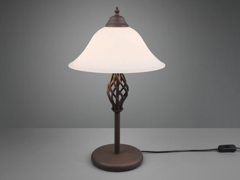 Trio Leuchten 2-flammige Tischleuchte RUSTICA Landhausstil In Rostoptik Mit Glasschrim 5 Trio Leuchten 2-flammige Tischleuchte RUSTICA Landhausstil In Rostoptik Mit Glasschrim – Bild 3