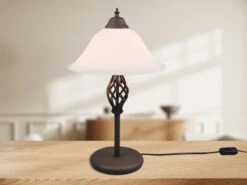 Trio Leuchten 2-flammige Tischleuchte RUSTICA Landhausstil In Rostoptik Mit Glasschrim