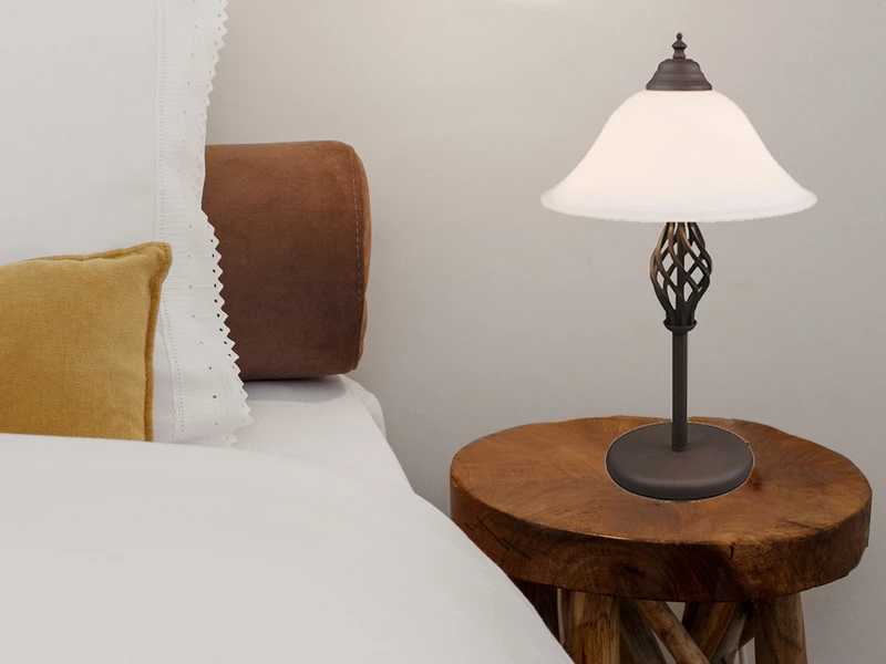 Trio Leuchten 2-flammige Tischleuchte RUSTICA Landhausstil In Rostoptik Mit Glasschrim 8 Trio Leuchten 2-flammige Tischleuchte RUSTICA Landhausstil In Rostoptik Mit Glasschrim – Bild 6