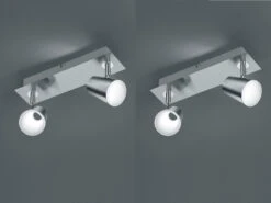 MeineWunschleuchte 2er SET 2-flammige Wandstrahler Mit Schalter, Metall Silber, Breite 28cm