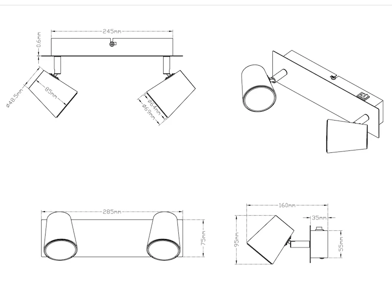 MeineWunschleuchte 2er SET 2-flammige Wandstrahler Mit Schalter, Metall Silber, Breite 28cm 7 MeineWunschleuchte 2er SET 2-flammige Wandstrahler Mit Schalter, Metall Silber, Breite 28cm – Bild 5