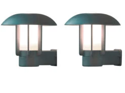 Konstsmide 2er Set Außenwandleuchte HEIMDAL, Aluminium Silbergrau/ Glas Opal, E27 Fassung