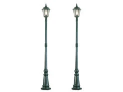 Konstsmide 2er-Set Gartenlaterne FIRENZE, E27, Aluminium Grün, Inkl. Pfahl Und Fundament