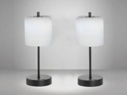 MeineWunschleuchte 2er SET Kabellose Tischlampen Schwarz / Opalglas Mit Touchdimmer, Höhe 34,5cm -Bestes Beleuchtungs Geschäft 2er set kabellose tischlampen schwarz opalglas mit 2