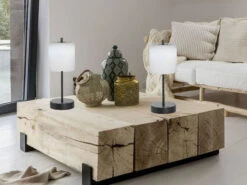 MeineWunschleuchte 2er SET Kabellose Tischlampen Schwarz / Opalglas Mit Touchdimmer, Höhe 34,5cm