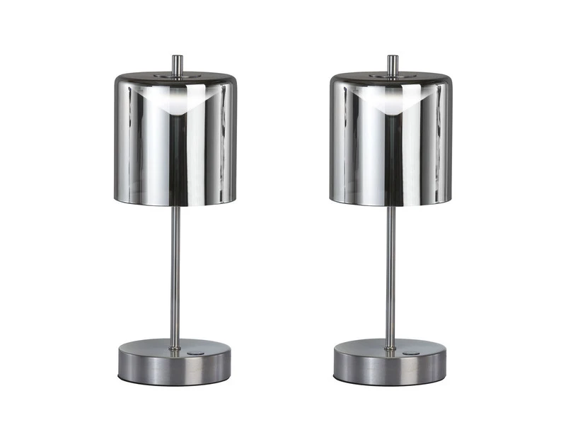 MeineWunschleuchte 2er SET Kabellose Tischlampen Silber / Rauchglas Mit Touchdimmer, Höhe 34,5cm 4 MeineWunschleuchte 2er SET Kabellose Tischlampen Silber / Rauchglas Mit Touchdimmer, Höhe 34,5cm – Bild 2