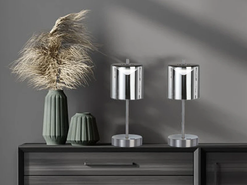 MeineWunschleuchte 2er SET Kabellose Tischlampen Silber / Rauchglas Mit Touchdimmer, Höhe 34,5cm 3 MeineWunschleuchte 2er SET Kabellose Tischlampen Silber / Rauchglas Mit Touchdimmer, Höhe 34,5cm