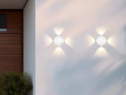 MeineWunschleuchte 2er SET Kleine LED Außenwandleuchten 4 Flammig, Kugel In Weiß Ø 10cm -Bestes Beleuchtungs Geschäft 2er set kleine led aussenwandleuchten 4 flammig ku 2