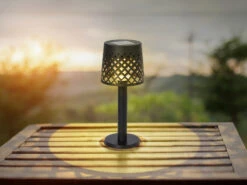 MeineWunschleuchte 2er Set Kleine LED Outdoor Solar Tischleuchten Gitterschirm Schwarz, Höhe 21cm -Bestes Beleuchtungs Geschäft 2er set kleine led outdoor solar tischleuchten git 3