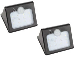 Perel 2er Set LED Solar Außenwandleuchten Wasserdicht Mit Bewegungsmelder, Downlights