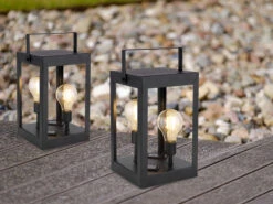 MeineWunschleuchte 2er Set LED Solar Tischleuchten Laternen Aus Metall In Schwarz, Höhe 28cm