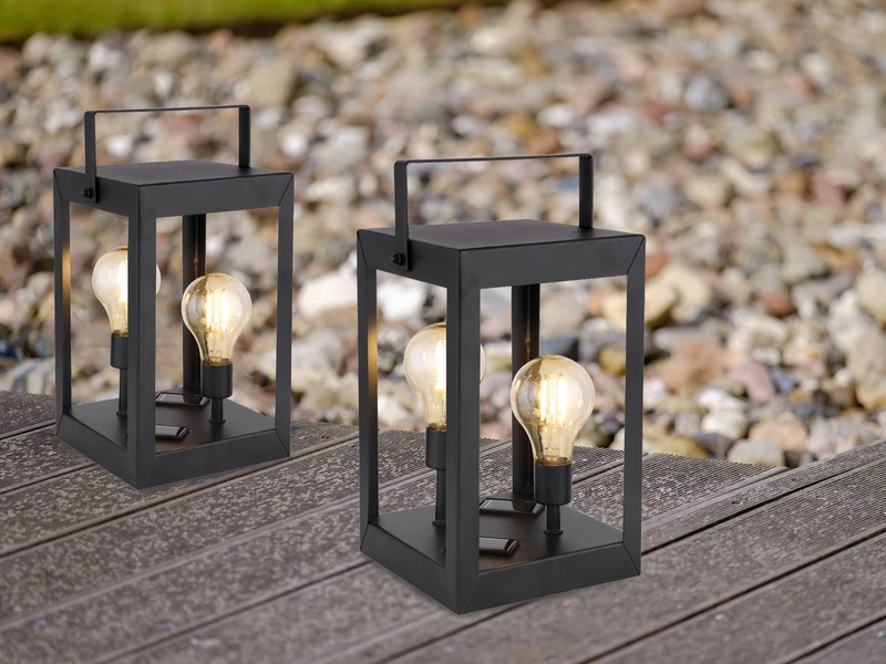 MeineWunschleuchte 2er Set LED Solar Tischleuchten Laternen Aus Metall In Schwarz, Höhe 28cm 3 MeineWunschleuchte 2er Set LED Solar Tischleuchten Laternen Aus Metall In Schwarz, Höhe 28cm
