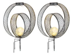 MeineWunschleuchte 2er Set LED Solarleuchten Dekorstanzungen In Silber & Glaskugel, H 42cm -Bestes Beleuchtungs Geschäft 2er set led solarleuchten dekorstanzungen in silbe 1