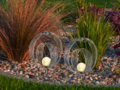 MeineWunschleuchte 2er Set LED Solarleuchten Dekorstanzungen In Silber & Glaskugel, H 42cm -Bestes Beleuchtungs Geschäft 2er set led solarleuchten dekorstanzungen in silbe 3