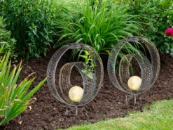 MeineWunschleuchte 2er Set LED Solarleuchten Dekorstanzungen In Silber & Glaskugel, H 42cm -Bestes Beleuchtungs Geschäft 2er set led solarleuchten dekorstanzungen in silbe 4