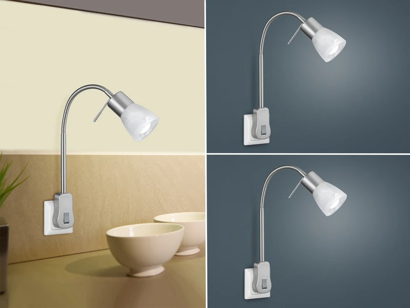 Trio Leuchten 2er Set LED Steckerspots Mit Schalter Und Flexarm, Silber Höhe 40cm 3 Trio Leuchten 2er Set LED Steckerspots Mit Schalter Und Flexarm, Silber Höhe 40cm