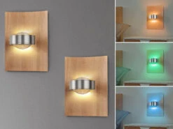 MeineWunschleuchte 2er SET LED Wandlampen Holz Mit Schalter, Dimmbar & RGB Farbwechsel, 21cm Hoch