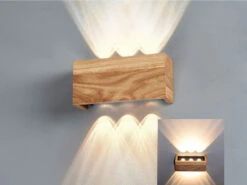 MeineWunschleuchte 2er SET LED Wandleuchten Holz Rechteckig Up And Down, 21cm Breit -Bestes Beleuchtungs Geschäft 2er set led wandleuchten holz rechteckig up and do 3
