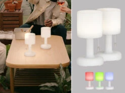 FHL Easy 2er SET Outdoor Akku Tischlampen TERMOLI Ohne Kabel - Dimmbar & RGB - Höhe 25cm