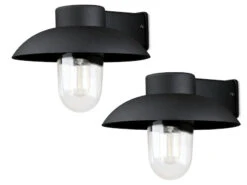 Konstsmide 2er Set Schwarze Aluminium Außenwandleuchte MANI, E27, Klares Glas, IP44
