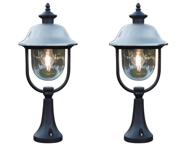 Konstsmide 2er-Set Schwarze Sockelleuchten PARMA, Edelstahl Lampendach, E27, IP43 3 Konstsmide 2er-Set Schwarze Sockelleuchten PARMA, Edelstahl Lampendach, E27, IP43