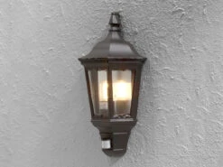 Konstsmide 2er-Set Schwarze Wandleuchten Halbschale Bewegungsmelder FIRENZE, E27, Aluminium -Bestes Beleuchtungs Geschäft 2er set schwarze wandleuchten halbschale bewegungs 2