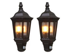 Konstsmide 2er-Set Schwarze Wandleuchten Halbschale Bewegungsmelder FIRENZE, E27, Aluminium