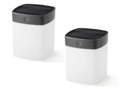 Konstsmide 2er Set Solar LED Leuchte Mit 3-Stufen Dimmer ASSISI, Höhe 14,5cm, IP44, Grau