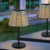 MeineWunschleuchte 2er SET Solar LED Tischleuchten Schwarz Mit Lampenschirm Rattanoptik Höhe 32cm -Bestes Beleuchtungs Geschäft 2er set solar led tischleuchten schwarz mit lampen