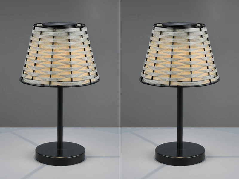MeineWunschleuchte 2er SET Solar LED Tischleuchten Schwarz Mit Lampenschirm Rattanoptik Höhe 32cm 5 MeineWunschleuchte 2er SET Solar LED Tischleuchten Schwarz Mit Lampenschirm Rattanoptik Höhe 32cm – Bild 3