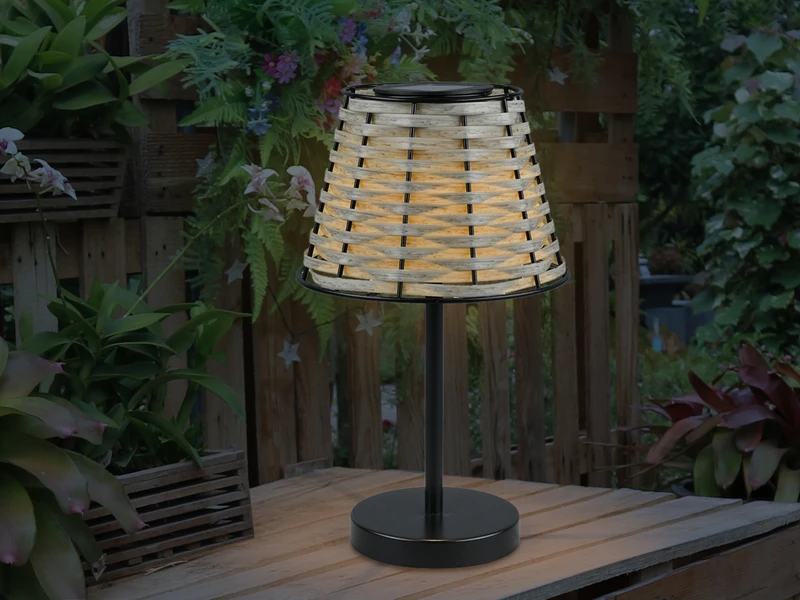 MeineWunschleuchte 2er SET Solar LED Tischleuchten Schwarz Mit Lampenschirm Rattanoptik Höhe 32cm 8 MeineWunschleuchte 2er SET Solar LED Tischleuchten Schwarz Mit Lampenschirm Rattanoptik Höhe 32cm – Bild 6