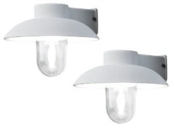 Konstsmide 2er Set Weiße Aluminium Wandleuchte MANI, E27, Klares Glas, IP44