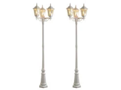 Konstsmide 2er-Set Weiße Gartenlaterne FIRENZE 3 X E27 Aluminium, Inkl. Pfahl Und Fundament