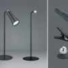 Reality Leuchten 3 In 1 LED Akku Tischleuchte MAXI Mit Klemm- & Klebestation, Schwarz H: 36cm -Bestes Beleuchtungs Geschäft 3 in 1 led akku tischleuchte maxi mit klemm klebes