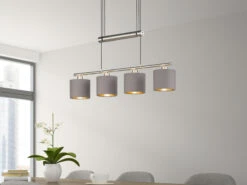 Trio Leuchten 4 Flammige Balken Pendelleuchte GARDA Mit Stoffschirmen Taupe - Höhenverstellbar