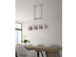 Trio Leuchten 4 Flammige Balken Pendelleuchte GARDA Mit Stoffschirmen Taupe - Höhenverstellbar -Bestes Beleuchtungs Geschäft 4 flammige balken pendelleuchte garda mit stoffsch 4