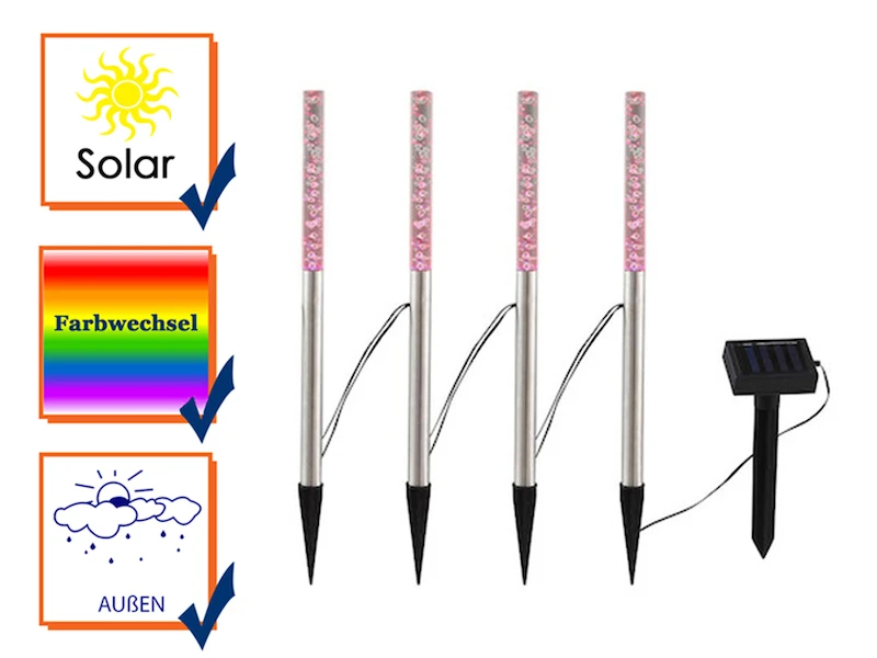 Globo 4 RGB LED Solarstäbchen Mit Erdspieß & Separatem Solarpanel Für Den Außenbereich 5 Globo 4 RGB LED Solarstäbchen Mit Erdspieß & Separatem Solarpanel Für Den Außenbereich – Bild 3