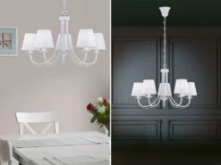 Trio Leuchten 5 Flammiger Kronleuchter CORTEZ Mit Stoffschirmen In Weiß Matt, Ø 70cm