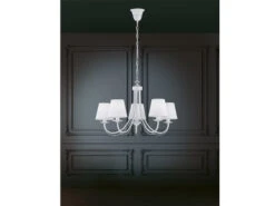 Trio Leuchten 5 Flammiger Kronleuchter CORTEZ Mit Stoffschirmen In Weiß Matt, Ø 70cm -Bestes Beleuchtungs Geschäft 5 flammiger kronleuchter cortez mit stoffschirmen 1 4