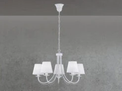 MeineWunschleuchte 5 Flammiger LED Kronleuchter Mit Stoffschirmen In Weiß Matt, Ø 70cm -Bestes Beleuchtungs Geschäft 5 flammiger led kronleuchter mit stoffschirmen in 1 2