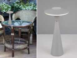 Reality Leuchten Akku LED Tischleuchte TORREZ Dimmbar, Für Innen & Außen, Grau Höhe 28cm