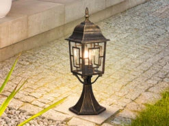 MeineWunschleuchte Antike LED Sockelleuchte Aus Aluminium Rostoptik, Höhe 47cm