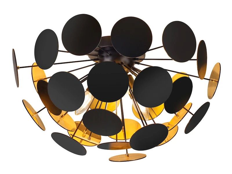 Trio Leuchten Ausgefallene Deckenleuchte DISCALGO Lampenschirm Schwarz-Gold, Ø 54cm 4 Trio Leuchten Ausgefallene Deckenleuchte DISCALGO Lampenschirm Schwarz-Gold, Ø 54cm – Bild 2
