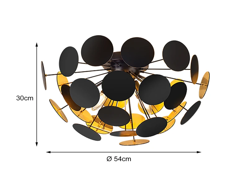 Trio Leuchten Ausgefallene Deckenleuchte DISCALGO Lampenschirm Schwarz-Gold, Ø 54cm 5 Trio Leuchten Ausgefallene Deckenleuchte DISCALGO Lampenschirm Schwarz-Gold, Ø 54cm – Bild 3