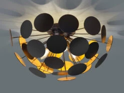 Trio Leuchten Ausgefallene Deckenleuchte DISCALGO Lampenschirm Schwarz-Gold, Ø 54cm