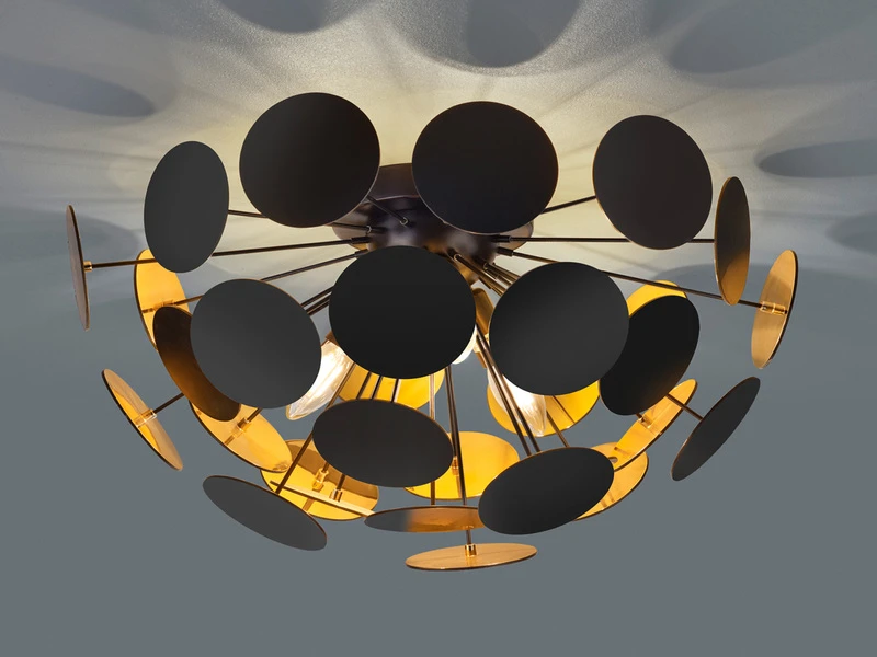 Trio Leuchten Ausgefallene Deckenleuchte DISCALGO Lampenschirm Schwarz-Gold, Ø 54cm 3 Trio Leuchten Ausgefallene Deckenleuchte DISCALGO Lampenschirm Schwarz-Gold, Ø 54cm